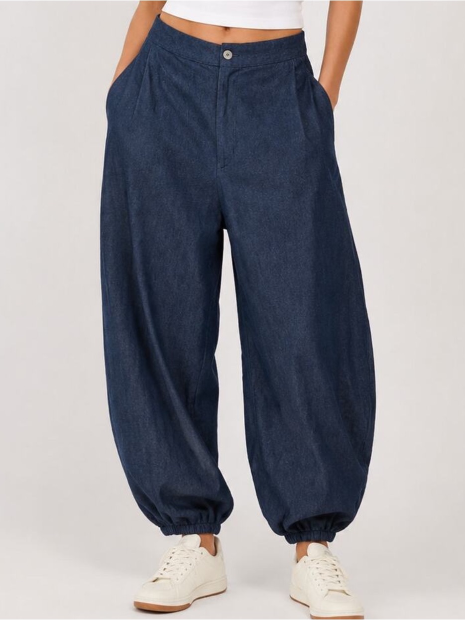Zara Balloon Fit Trousers Jeans Wide Leg Dark Wash New Size Xl
